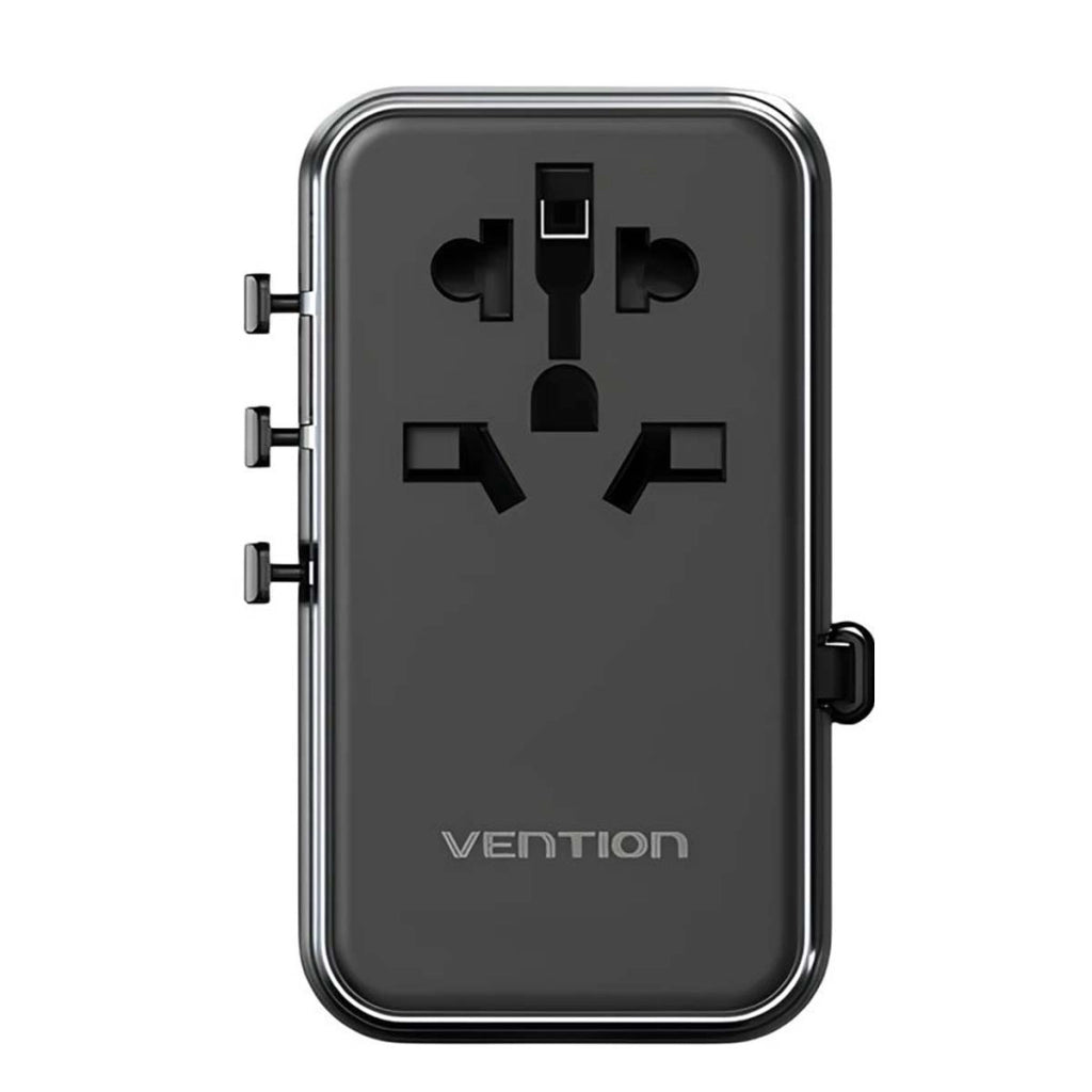 Adattatore da Viaggio Universale 3 Porte USB con Cavo USB-C Tecnologia GaN Nero VENTION