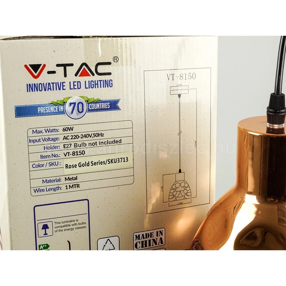 Trade Shop - Lampadario Pendente Lampada A Sospensione In Metallo Cono Oro Rosa Rame Vt-8150 -