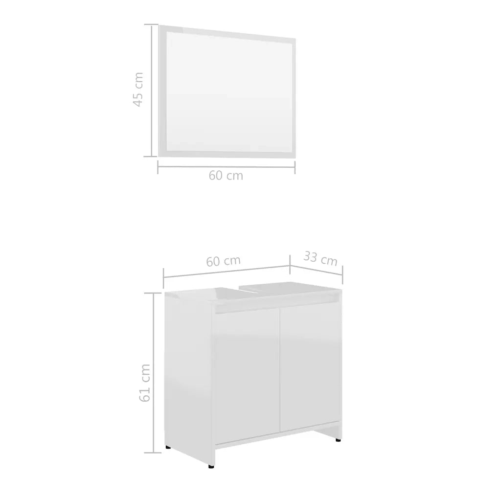 Set di mobili da bagno bianco lucido 60 x 33 x 61 cm con specchio elegante design raffinato in legno composito bianco 02_0047734