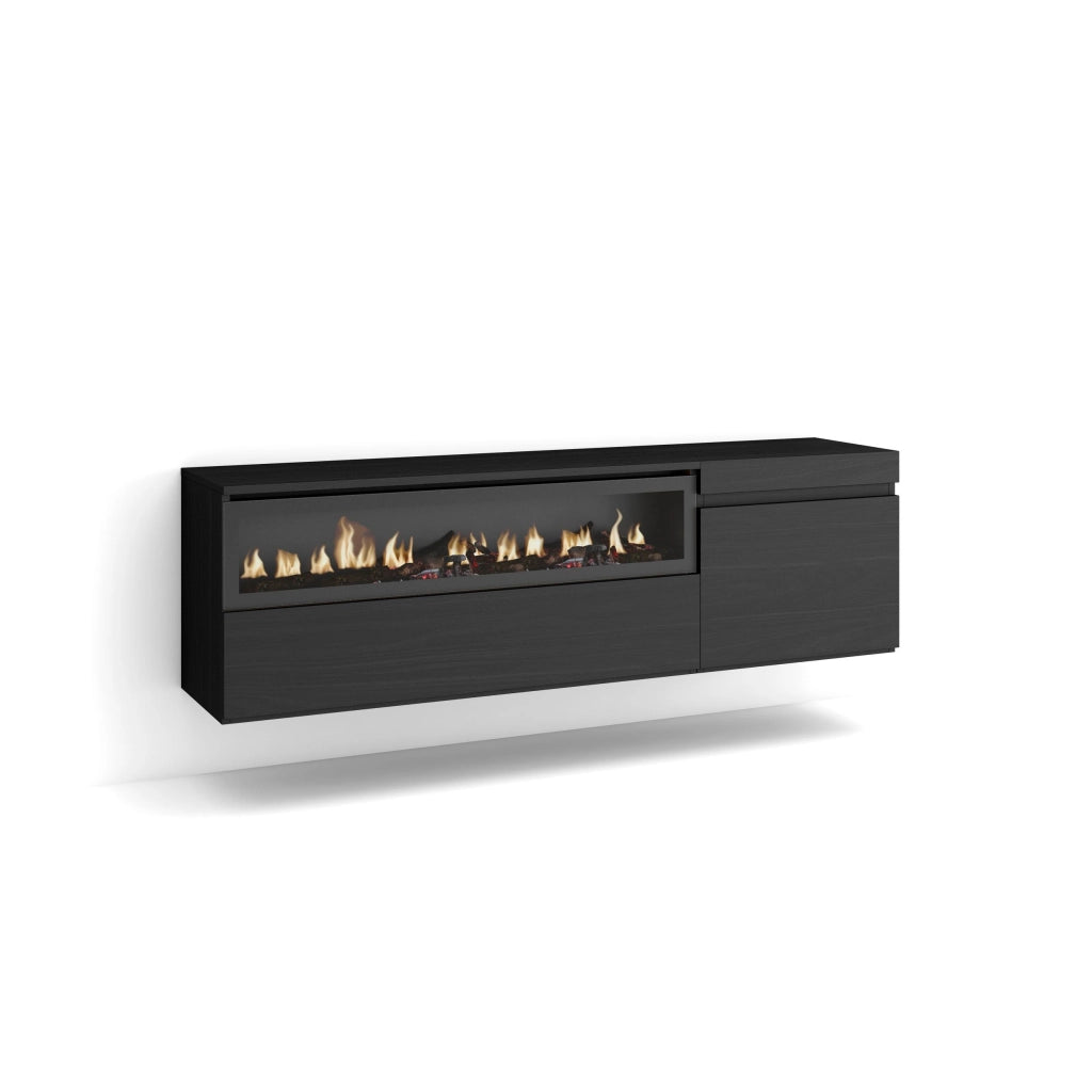 Mobile TV Soggiorno, 150x35x45cm, Per TV fino a 65", Camino elettrico, da appendere, Nero RF2480