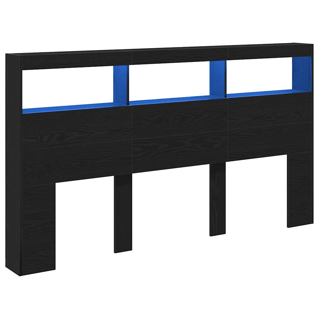 Testiera | Testata con Contenitore a LED Rovere Nero 180x17x102 cm