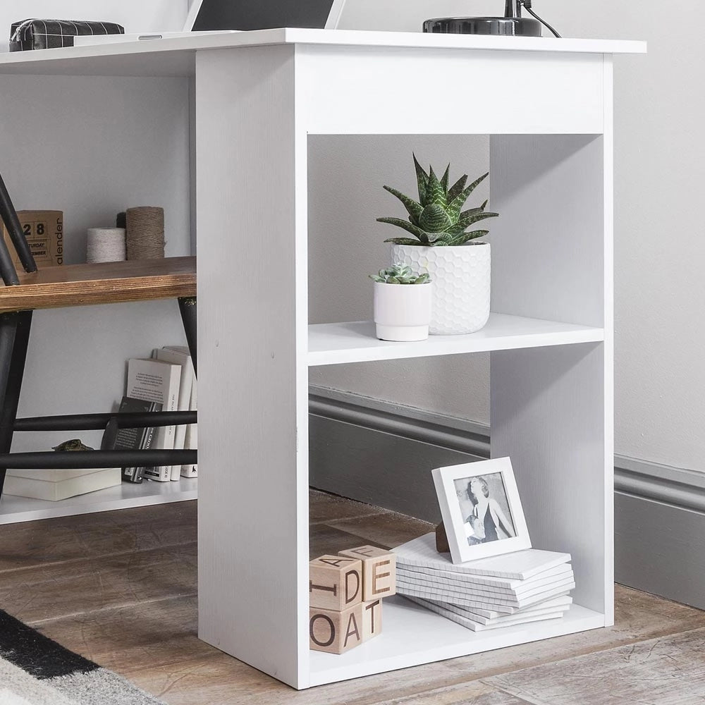 Scrivania con Doppia Libreria Laterale Porta PC in Legno Nobilitato Casa Ufficio Bianco