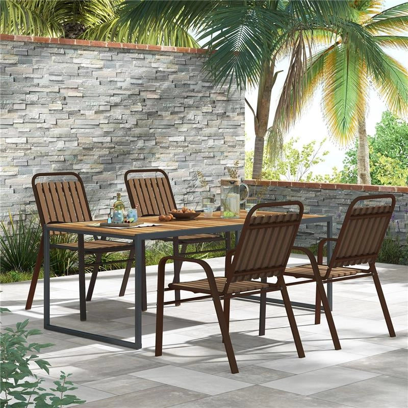 SET 4 SEDIE PER ESTERNO IMPILABILI CON SCHIENALE ALTO E BRACCIOLI IN ACCIAIO E PP 56X66X91 CM MARRONE SCURO