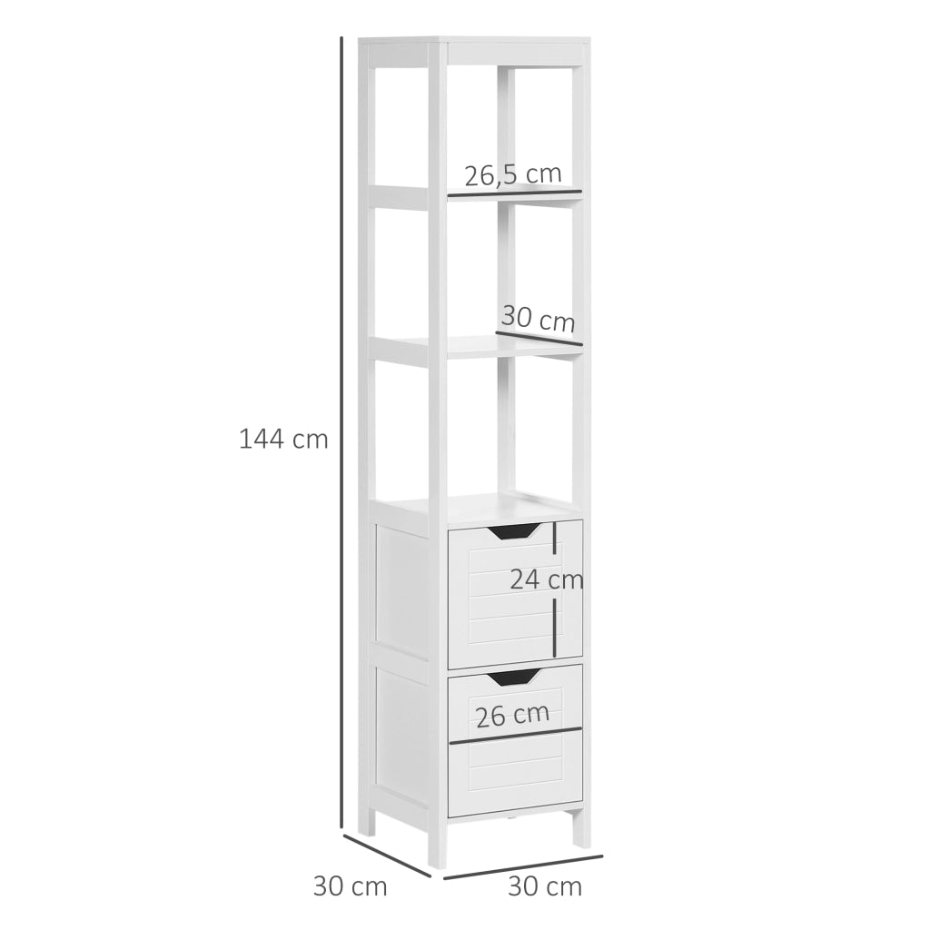 Libreria con 3 ripiani aperti e 2 cassetti ¨C Zephmum ¨C 30x30x144 cm bianco