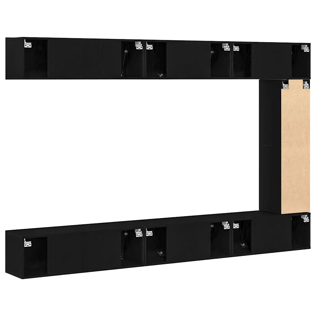 Set mobile TV 9 pz-Credenza per TV Rovere Nero Legno multistrato