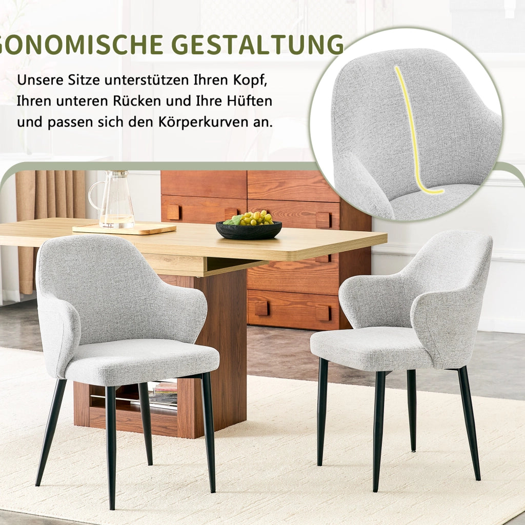 SEDIA da pranzo Set 2 pezzi 83 cm Tessuto grigio chiaro e metallo nero