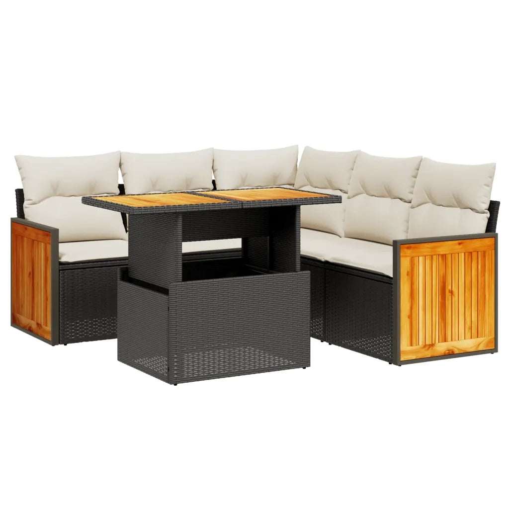 Set Divano da Giardino 6 pz con Cuscini Nero in Polyrattan 3273954