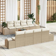 Set Divano da Giardino con cuscino 9 pcs Beige polyrattan