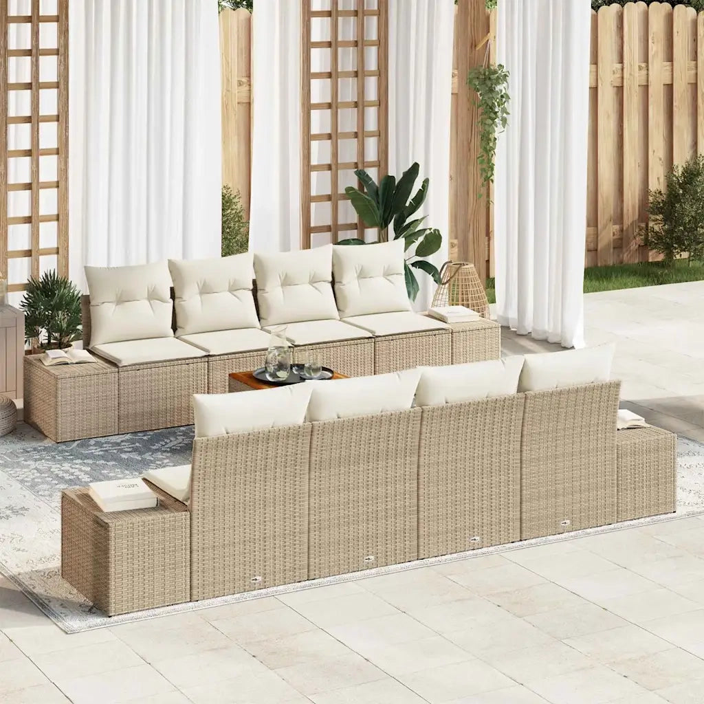 Set Divano da Giardino con cuscino 9 pcs Beige polyrattan