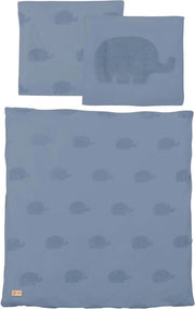 Set da letto per bebè 2 pezzi - copriletto 80 x 80 cm + cuscino 40 x 35 cm - certificato Oeko-Tex e GOTS - colore luna bluastro