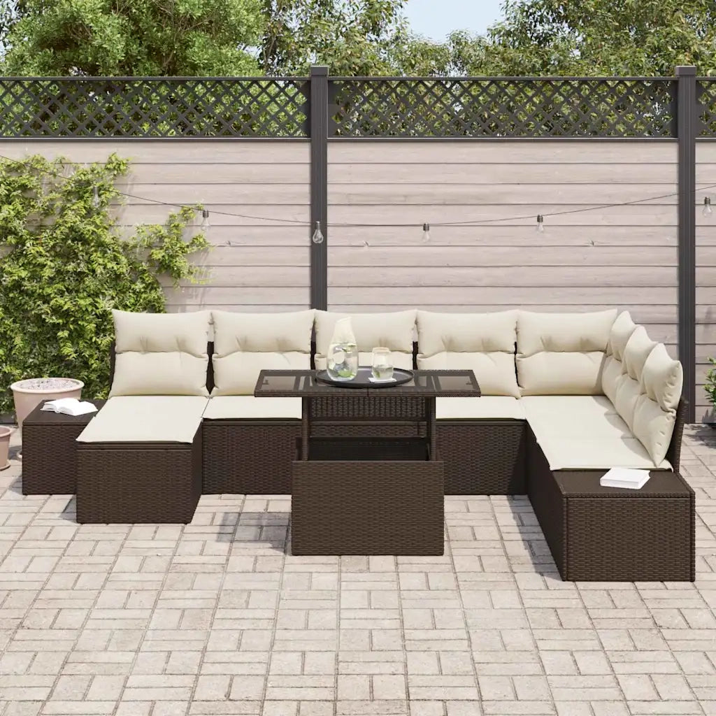 Set Divano da Giardino 9 pcs Marrone e Crema polyrattan 3349234