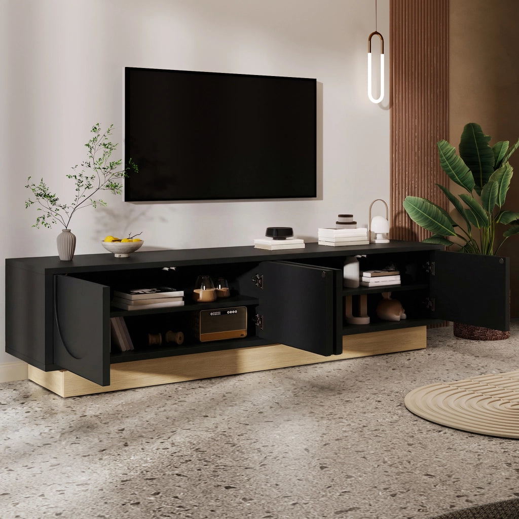 Mobile porta TV con 4 ante e 2 ripiani, apertura push-to-open, per soggiorno, in MDF, nero, 175 × 40 × 41,5 cm