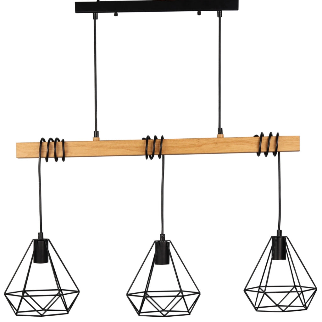 Lampada a sospensione Polux Vigo 3xE27 nero legno metallo
