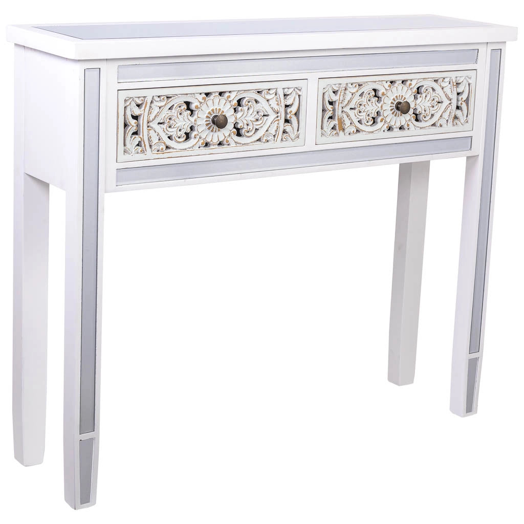 Mobile da ingresso in legno e vetro con 2 cassetti 95x26x80