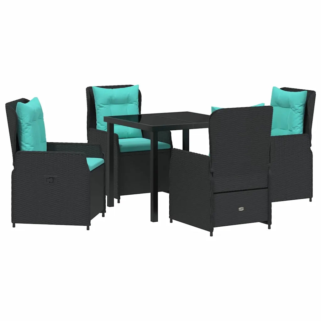 Set da Pranzo per Giardino con cuscino 5 pcs Nero Poly Rattan 3381038