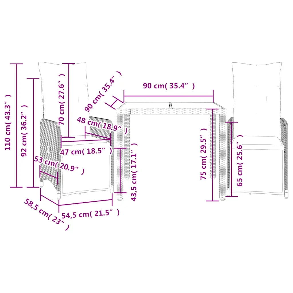 Set Bistr¨° da Giardino 3 pz | Set Salotto da Giardino con Cuscini in Polyrattan Marrone