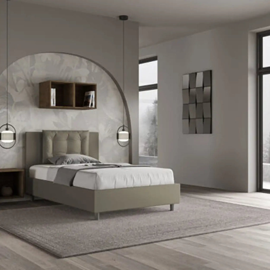 Letto una piazza e mezza contenitore imbottito 120x190 similpelle cappuccino Annalisa