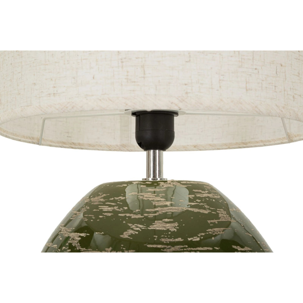 Lampada da tavolo in ceramica verde con paralume in poliestere