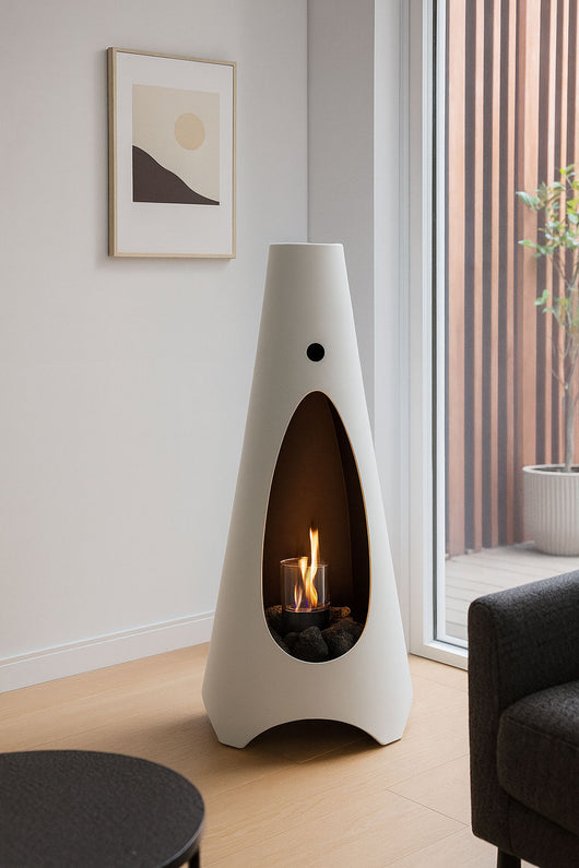 Stufa a Bioetanolo Fiammetta Round Statica Bruciatore da 1,5 L Struttura in Acciaio Bianco