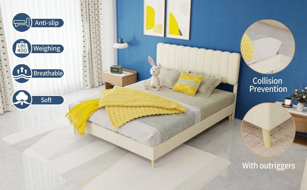 Letto imbottito con testiera e materasso ¨C Minimal ¨C beige 140x200cm