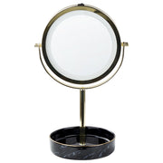 Specchio trucco con luci LED e telaio in ferro Ø 20 cm in color oro e nero moderno