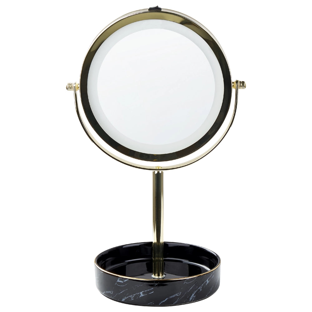 Specchio trucco con luci LED e telaio in ferro Ø 20 cm in color oro e nero moderno