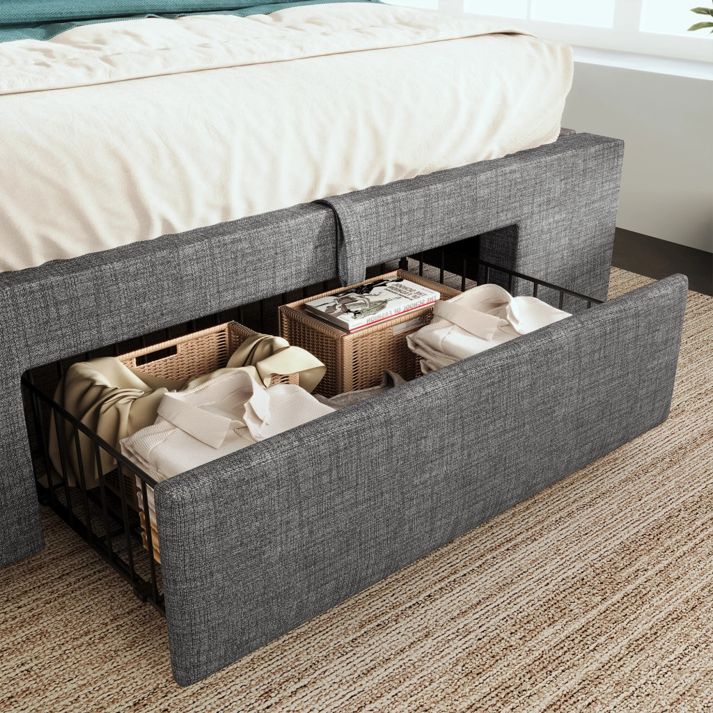 DESMIU Letto contenitore 90 × 200 cm 1 piazza con cassetto, LED, USB e Type-C, senza materasso, grigio