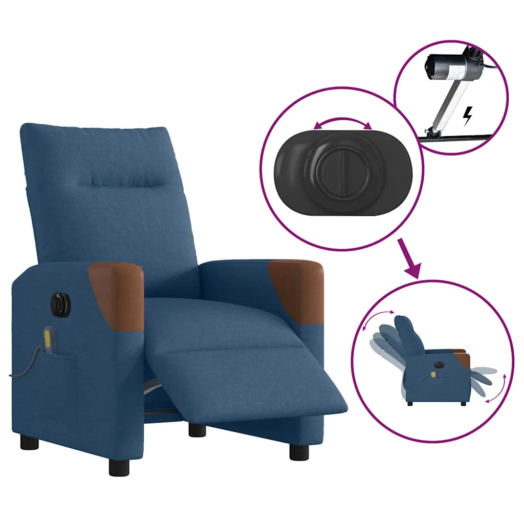 Poltrona Massaggiante | Sedia Relax Reclinabile Elettrica Blu in Tessuto