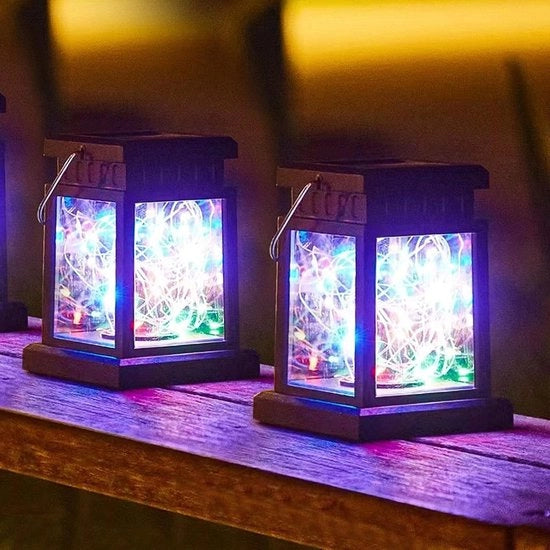 Lanterne solari appese per giardino, 2 pezzi, cavi di illuminazione LED colorati per giardino, terrazza, cortile e piscina