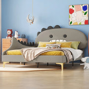 Letto per bambini 140x200 cm; design dinosauro; PU e MDF; grigio