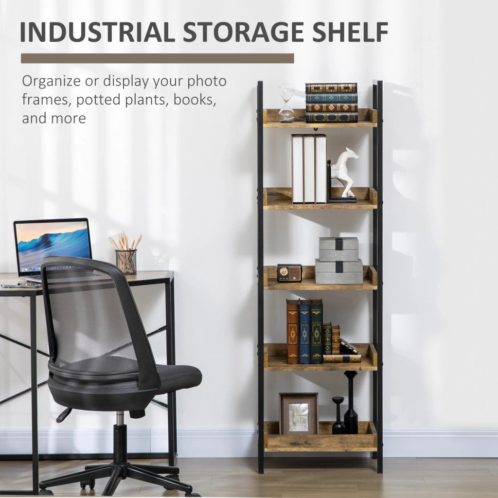 EasyComfort Libreria Stile Industriale a 5 Ripiani in Legno e Metallo, 48x30x155cm, Marrone Rustico