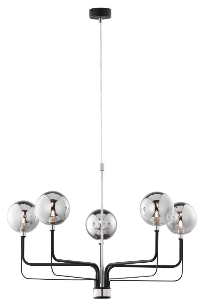 Lampadario ERIS Jupiter nero nichel 5xG9 sfere fumè