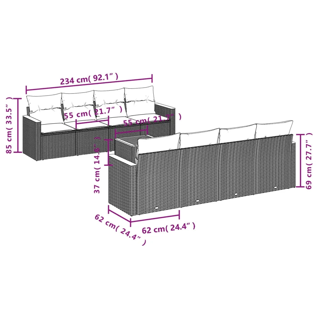 Set Divani da Giardino 9 pz con Cuscini Nero in Polyrattan 3258219