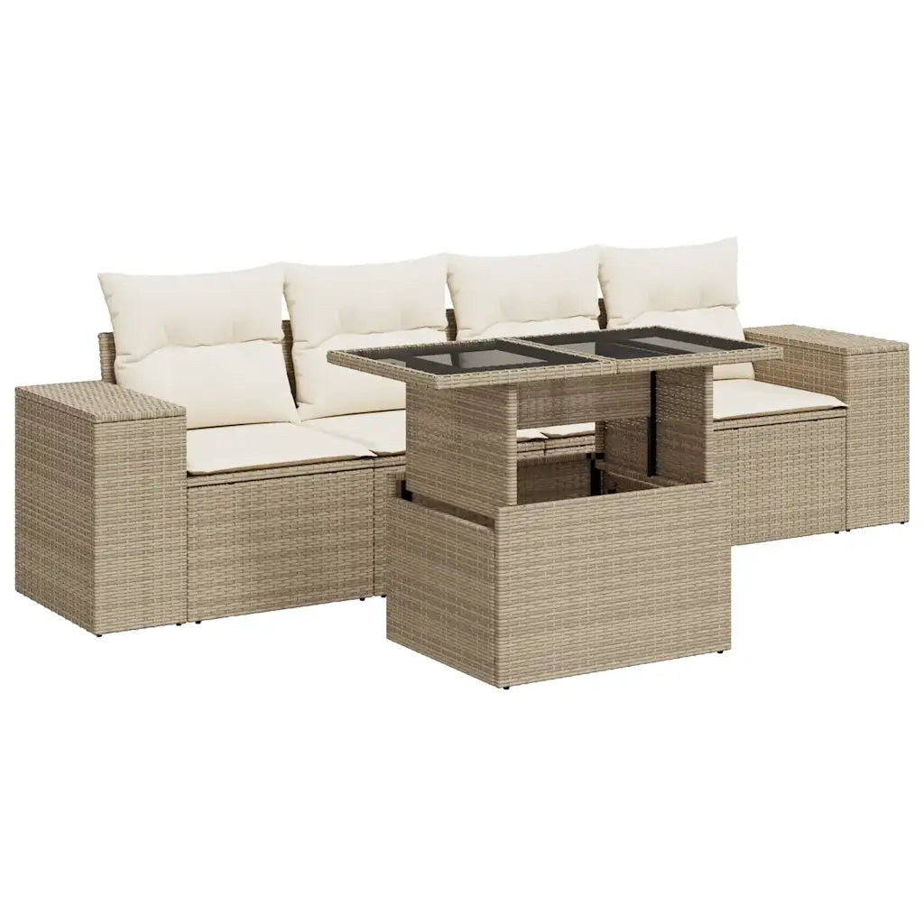 Set Divano da Giardino 5 pz con Cuscini Beige in Polyrattan 3326719