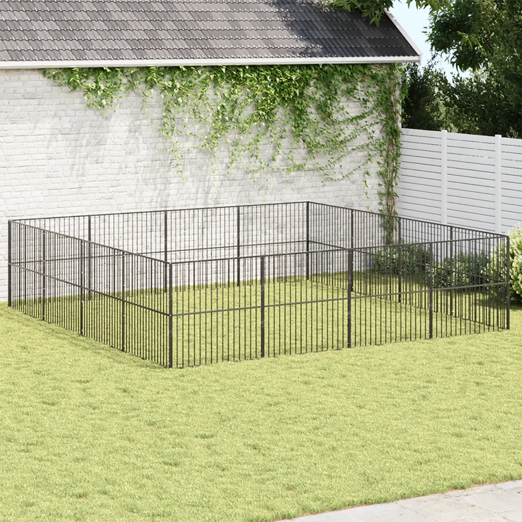 Box per Cani 16 Pannelli Nero Acciaio Zincato 3209555