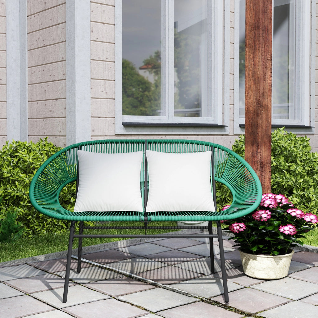 Divano da Giardino 2 Posti in Rattan e Acciaio con Cuscini ¨C Zephmum ¨C Verde 132x72x83 cm