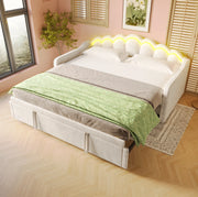 Divano letto estraibile in velluto con LED, beige, 90x200 cm