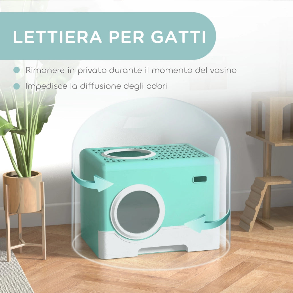 Lettiera Gatto con Coperchio e Paletta ¨C Zephmum ¨C Verde 52x41x38.5 cm