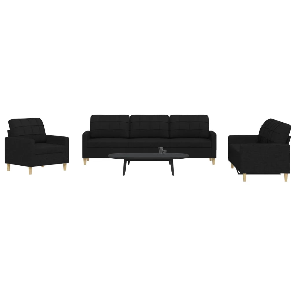 vidaXL Set d Divani 3 pz Nero in Tessuto