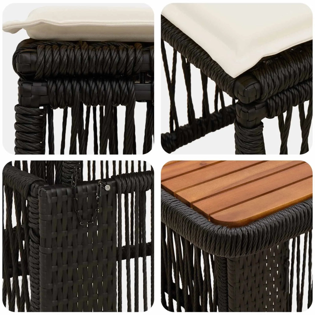 Set da Pranzo per Giardino 4 pz Nero e Crema polyrattan 42026753
