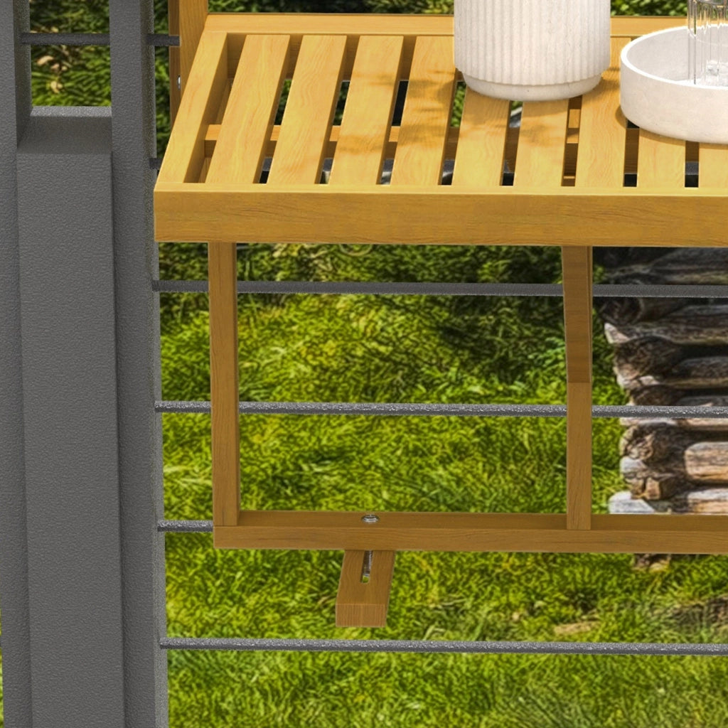 Tavolino da Ringhiera 68x65x55 cm per Balcone Pieghevole e Regolabile in Legno Colore Naturale