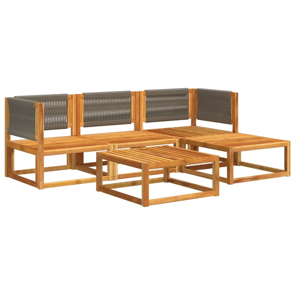 Set di divani da giardino 5 pezzi con cuscini in legno di acacia e corda 3278826