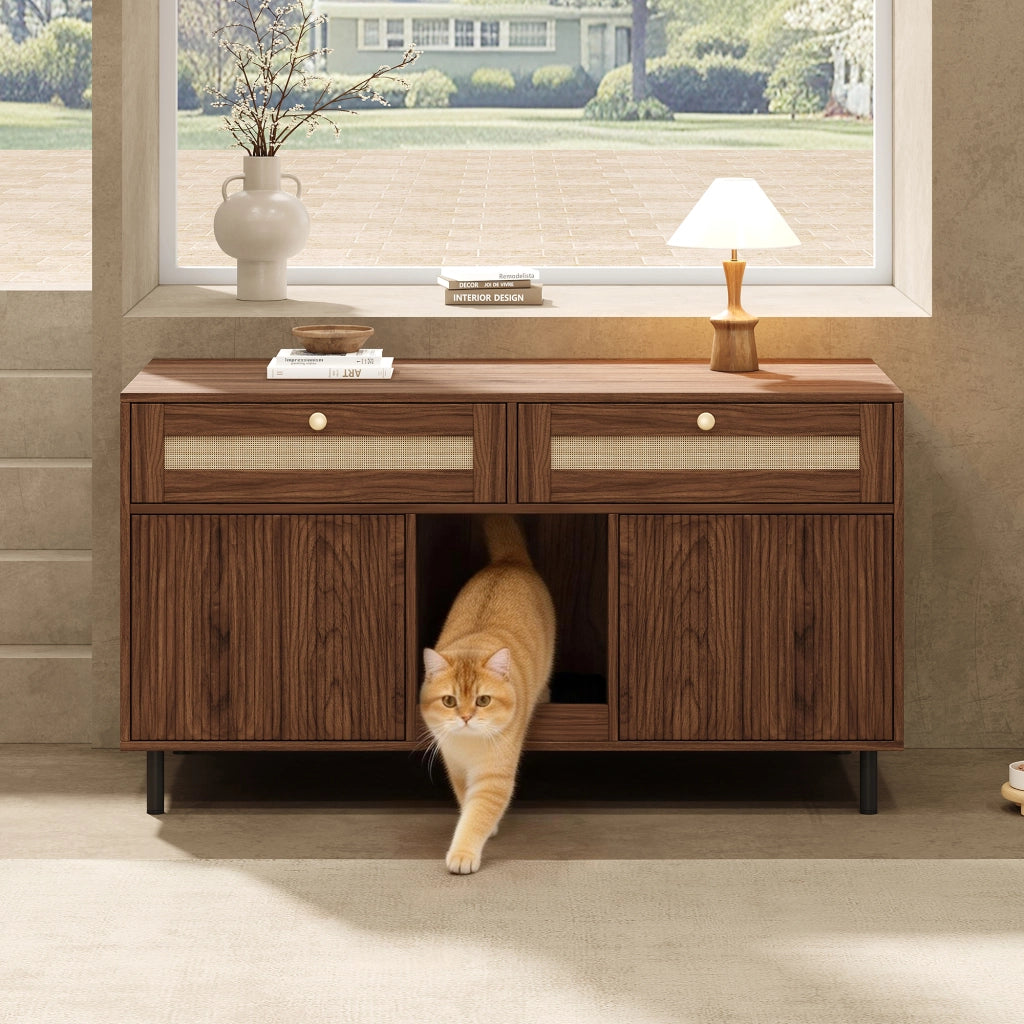 MOBILE PER LETTIERA Doppia porta 120x50x65 cm MDF Noce con tappetino raccogli-sabbia