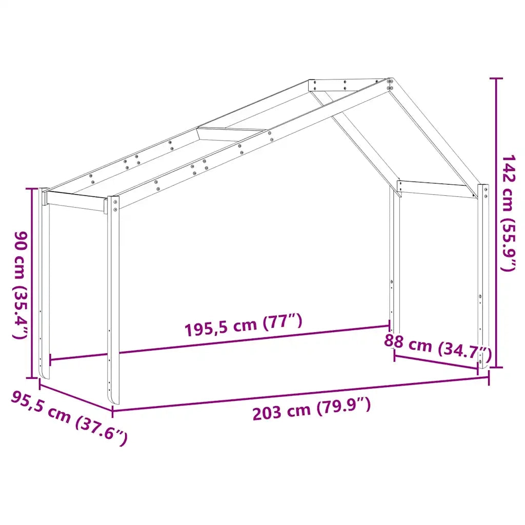 Tetto Letto Bambini Marrone Cera 203x95,5x142 cm Massello Pino 846942