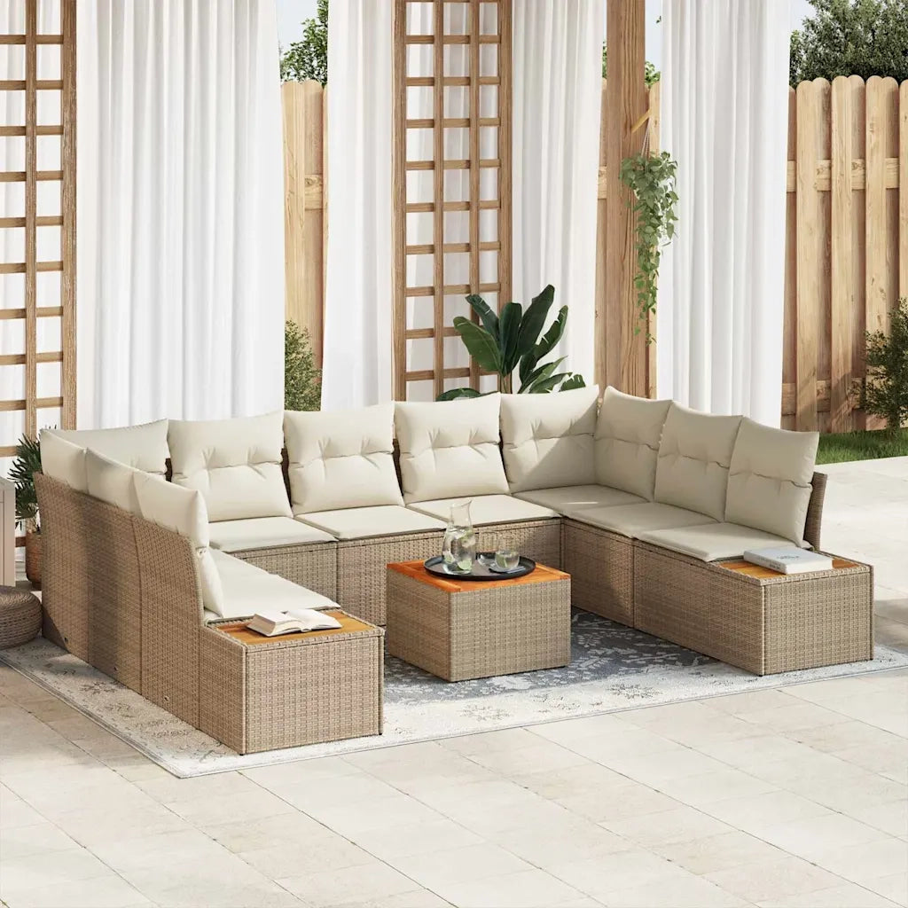 Set Divano da Giardino con cuscino 10 pcs Beige Poly Rattan