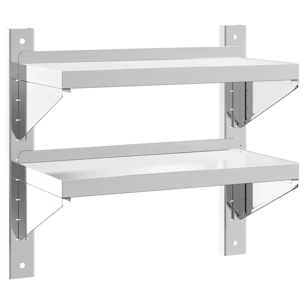 Mensola a Muro 2 Ripiani 50x23,5x48cm Argento in Acciaio Inox 30317