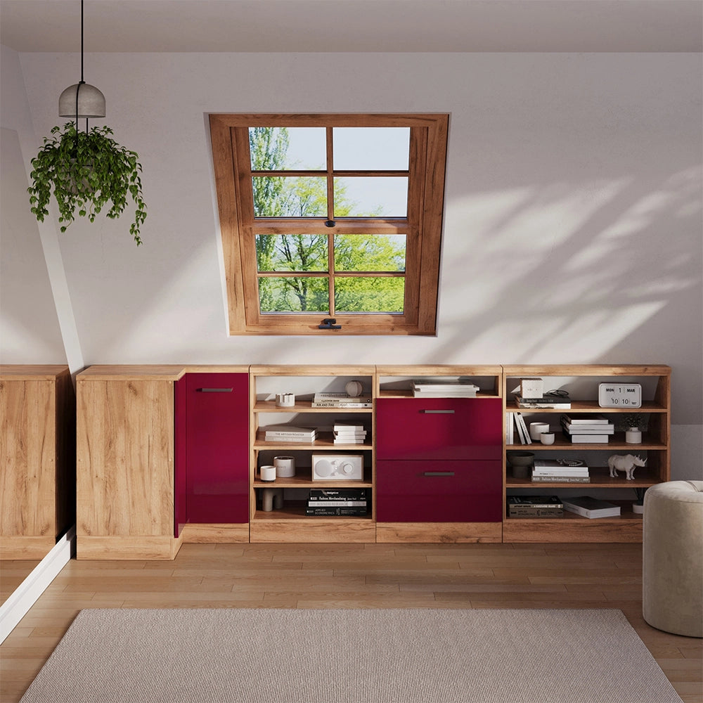 Mobile sottotetto Mobile angolare Rion Rosso lucido/Rovere dorato 75.6 x 83.8 cm con 1 porta Vicco
