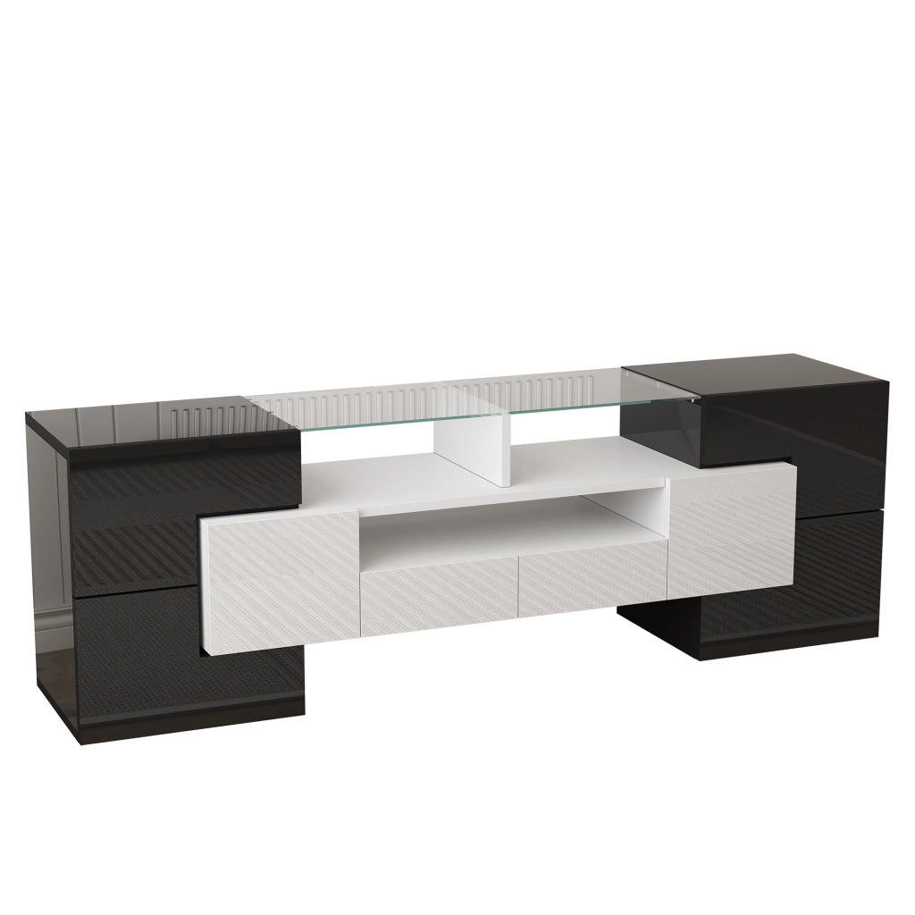 Mobile porta tv con 6 ante 2 cassetti 3 vani led in truciolare bianco e nero 145 × 30 × 51 cm