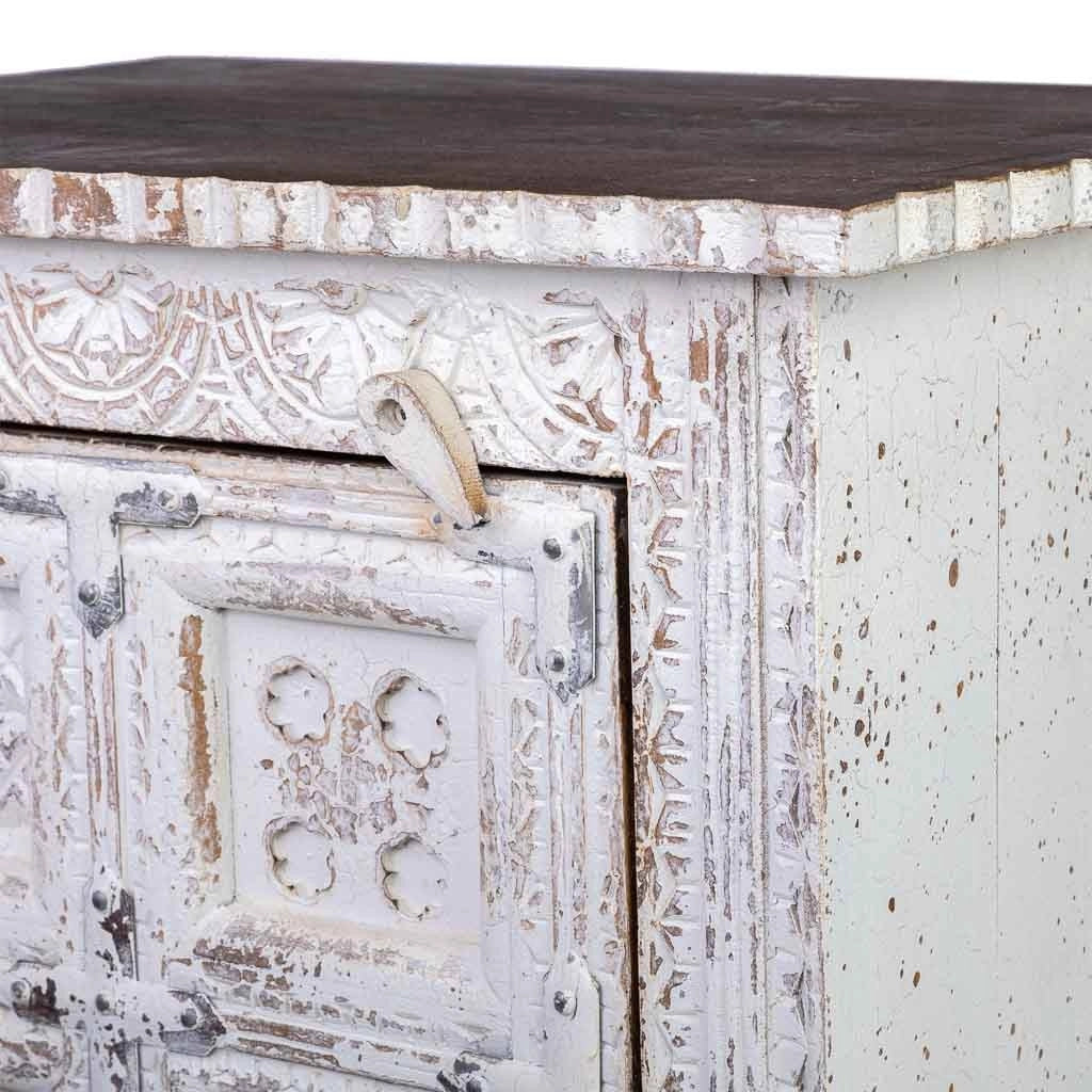 Comodino artigianale in legno con 1 anta, bianco, 53x40x73h cm