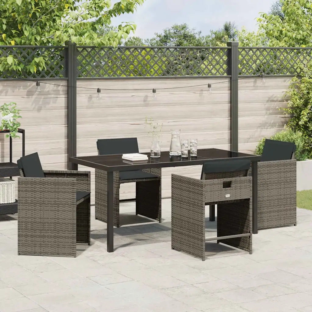 Set da Pranzo per Giardino con cuscino 5 pcs Grigio polyrattan